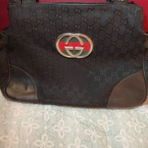 Vintage Black Gucci Canvas Shoulder Large Bag